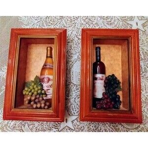 Vintage Wood 3D Shadow Box Pictures Wine Themed with Wine Bottles/Grapes Set 2
